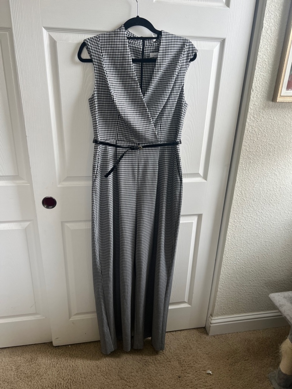 Sleeveless Black & White Gingham Pantsuit